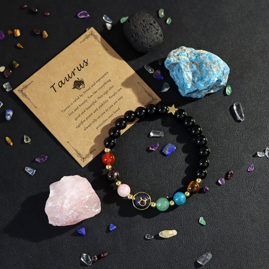 Zodiac Crystal Bead Bracelet with Charm and Card