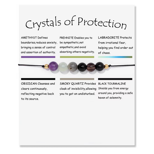 Crystal Protection Bracelet - Amethyst, Labradorite, Obsidian, Tourmaline, Quartz